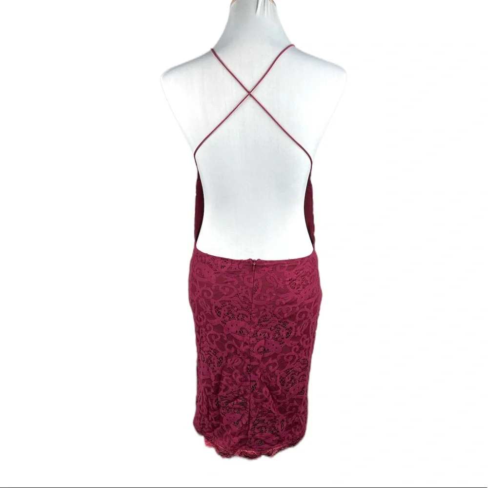Tobi Lace Backless Dress, Burgundy, Large